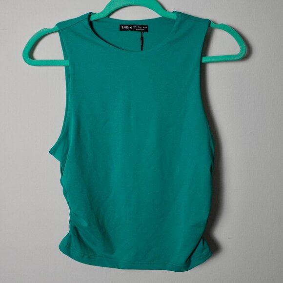 Sheinbae Turquoise Sleeveless Draped Top - Picture 2 of 4
